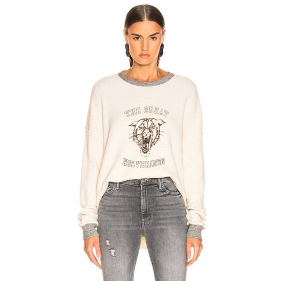 💕THE GREAT💕 The Great Circle Thermal Top ~ Washed White Wolverine Graphic 0 - Picture 1 of 15